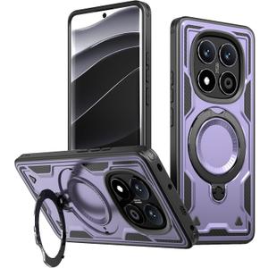 LEMAXELERS Magnetic Case for Redmi Note 14 Pro/Redmi Note 14 Pro+ with Rotatable Ring Holder [Compatible with MagSafe] Military Shockproof Kickstand Protective Case for Redmi Note 14 Pro, Purple MQ