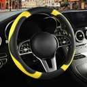 Binsheo Leather Steering Wheel Cover, Breathable, Anti Slip & Odor Free, Black and Yellow