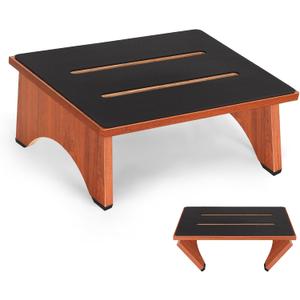 Step Stool Foldable, Wooden Step Stool with Non-Slip Rubber Stepping Platform, Folding Step Stools for Adults Seniors in Bedroom, Kitchen Bathroom, RV, Bed Steps for High Beds, No Assemble (Brown)