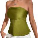 WDIRARA Women's Ruffle Strapless Bandeau Tube Top Sleeveless Summer Going Out Peplum Tops (S, Olive Green)