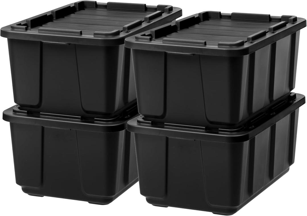 IRIS USA 589090 27 Gallon Utility Tough Stackable Plastic Storage Tote, Black (4 Pack)