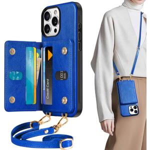 TUCCH Case Wallet for iPhone 16 Pro Max (6.9"), [Detachable Crossbody Adjustable Lanyard] PU Leather Folio Magnetic Closure Wallet with RFID Blocking [6 Card Slots], Protective Phone Cover, Klein Blue