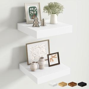 Fun Memories Floating Shelves for Wall - 10" x 10" Wood Shelf with Invisible Bracket - Deep Floating Shelves - 10 Inch Shelf Wall-Mounted for Living Room & Bathroom -  Set of 2