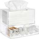 Juvale Tissue Box Cover Rectangle & Clear Tissue Box Holder - 9.3 x 7 x 5 in - Pull-Out Drawer & 3 Compartments - Bathroom Organizer & Vanity Caddy