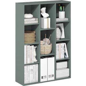 Furinno LUDER Book Shelf, 11-Cube Bookshelf, Reversible Bookcase, 9.4" x 29.1" x 41.7", for Living Room, Bedroom, Home Office, Sage Green