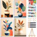 4 Pack Framed Paint by Numbers Kit for Adults with Wooden Easel, 8x12 Inch