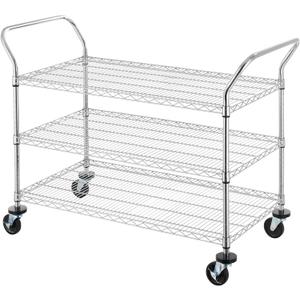 Finnhomy 3-Tier Commercial Grade Rolling Cart, Heavy Duty Utility Carts with Wheels and Handles, Kitchen Trolly on Wheels, Metal Serving Shelves with 700 lbs Capacity, Shelf Size 24" D x 48" W, NSF