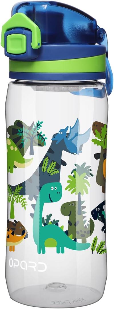 Opard Sports Water Bottles 20/24 Oz BPA Free Leak Proof Tritan Plastic Bottle Flip Top Kids Water Bottle Fast Flow/Water Bottle with Straw (Transparent - Dinosaur)