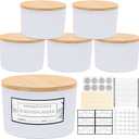 CONNOO 24oz Matte White Glass Candle Jars 6 Pack, Multi-Wick Wide Mouth Empty Bulk Candle Containers for Making Candles with Airtight Bamboo Lids, Sticky Warning Labels, Wick kit- Dishwasher Safe 