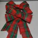 Heartome 2 PCS Christmas Bows, 12 x 18 in Christmas Bows Outdoor, Red Green Xmas Decorations Velvet PVC Large Christmas Decor Indoor Outdoor Xmas Wreath Bows Hanging Decor for Fence Fireplace Stairs