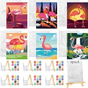 Zhanmai 6 Pack Pre Drawn Canvas for Painting Canvas Painting Set for Kids 8 x 10 Inch Flamingo Paint Art Set New Year Pre Printed Sip and Paint Party Favor DIY Birthday Gift Party