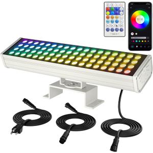 Smart Outdoor Color-Changing Flood Lights, RGBCW 360W Linkable LED Wall Washer with App & RF Control, 2700K-6500K Tunable White Dimmable, IP65 RGB Floodlight for House, Yard, Holiday Party