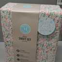 Martha Stewart Ultra Soft Brushed and Washed Microfiber 4 Piece Sheet Set, Easy Care, Comfy Bed Sheets with Deep Pocket, 1 Flat Sheet, 1 Fitted Sheet, 2 King Pillowcases, King Size, Pink & Blue (Juniper Sea Pink)