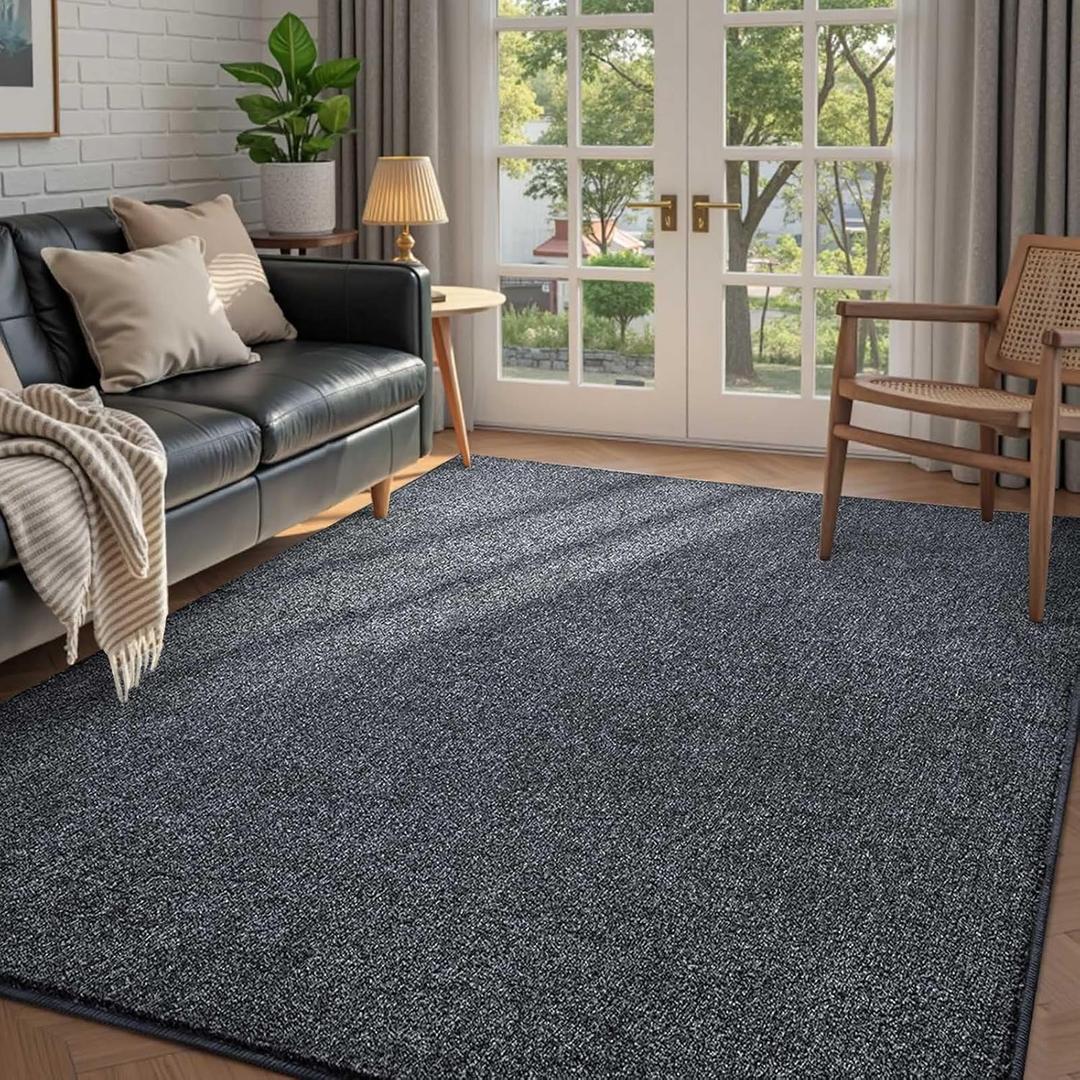 FinRec 4x6 Washable Area Rugs for Bedroom Living Room, Low Pile Thin Rug Solid Color, Non-Slip Carpet Indoor for Home Decor (Grey)