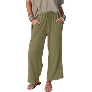 Women's Casual Wide Leg Pants High Waist Drawstring Sweatpants Baggy Athletic Trousers with Pockets (Olive)