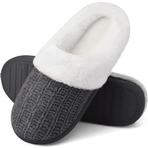 shoeslocker Women's Memory Foam Fuzzy Slippers Knit house shoe for Women Comfy Wool-Like Lined Slippers Indoor Outdoor (Purple)