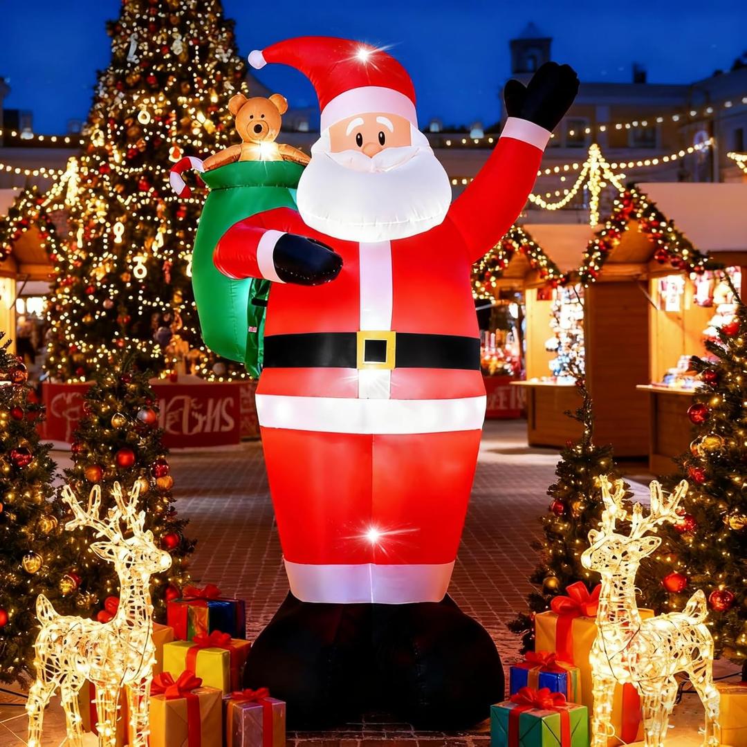 8 FT Christmas Inflatable Santa Claus Outdoor Decorations - LED Lights, Waterproof & Durable Inflatable Xmas Yard Decor for Lawn, Garden, Patio & Outdoor Christmas Inflatables