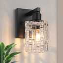 1 Light Matte Black Bathroom Vanity Light Over Mirror, Modern Vanity Lighting with Crystal Glass Shade, Wall Mount Bathroom Light Fixtures, E26 Base