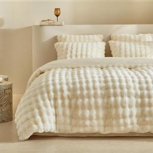 Tokokimo Fluffy Duvet Cover King Size, Faux Fur Duvet Cover Set, Ultra Soft & Warm 3 Pcs Flannel Fuzzy Comforter Cover Beige Bedding Set (1 Duvet Cover & 2 Pillowcases)