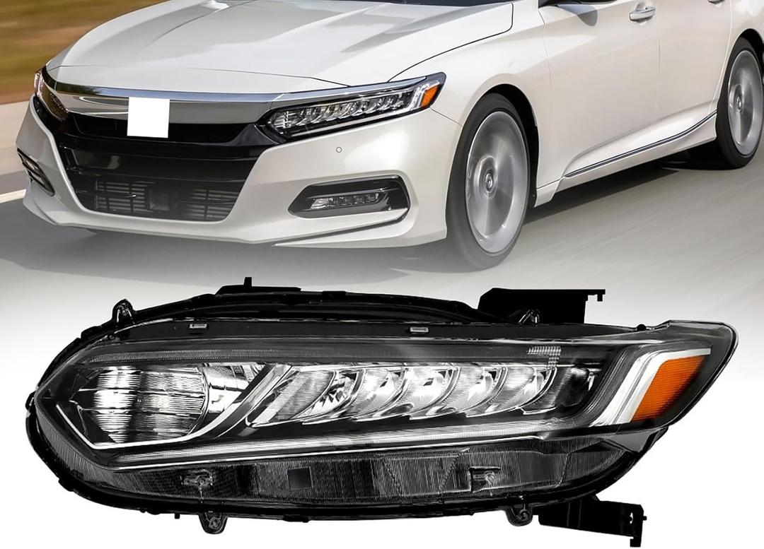 Fits for 2018 2019 2020 Honda Accord Headlights Sport LX EX EX-L,Halogen High Beam with LED DRL Headlamp Replacement Left Driver Side HO2502187 33150-TVA-A01
