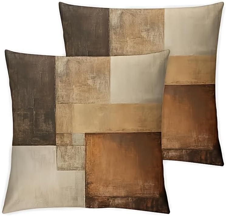 Decorative Throw Pillow Covers, Modern Abstract Brown Geometric Pattern, Set of 218x18 Pillows Linen Pillowcase, Modern Decorative Square Pillowcases for Sofa Couch Bedroom Living Room Car