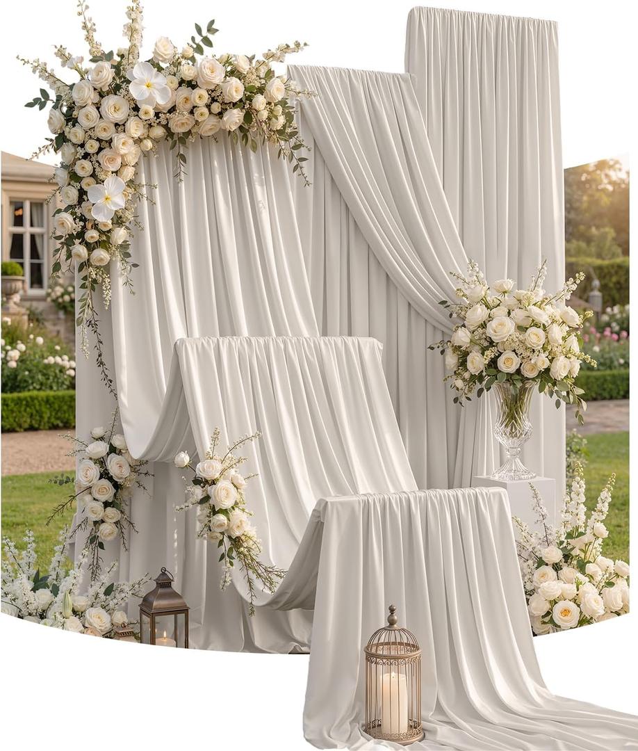 50ft x 20ft Beige Ceiling Drapes Curtains 10-Pack for Wedding Party