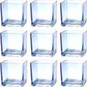 Square Glass Vases Set of 9, 4"x 4"x 4" Flower Vases for Centerpieces, Blue Glass Vase for Flowers, Small Vase for Wedding, Party, Home Office Decoration
