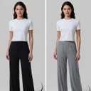 Liberty Pro Womens High-Waisted Ankle-Length Lounge Pants, 26 Inseam Wide Leg Drawstring Casual Bottoms with Pockets (Black, M)