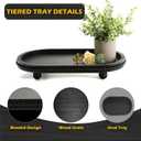 Wooden Decorative Tray for Home Decor, Beaded Black Oval Tray Decor for Coffee Table, Rustic Wood Serving Trays Farmhouse Centerpieces for Living Room Kitchen Counter (Black Oval)