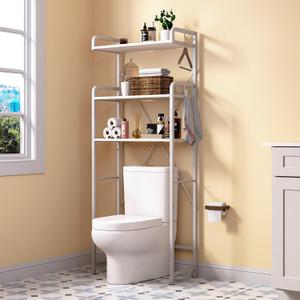 Huhote Over The Toilet Storage Rack with 3-Tier Bathroom Shelves, Space Saver Toilet Shelf, Bathroom Storage Organizer with Hooks for Over Toilet Storage and Shelf (White), Large