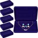 6 Pcs Large Jewelry Set - Necklace, Ring, Earring, Pendant Gift Box - Flannelette Jewelry Case for Traveling (Navy Blue)