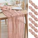 Asee'm 6PCS Table Runner Cheesecloth 10FT Dusty Pink Boho Gauze Fabric Rustic Sheer Cheese Cloth Runners for Wedding Bridal Shower Party