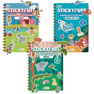 DINO MINI Stickypuff Value Pack - 3 Reusable Puffy Sticker Book for Toddlers - Puffy Stickers for Toddlers - Travel Activities for Kids Ages 4-8 - Screen Free Birthday Gifts (Animals)