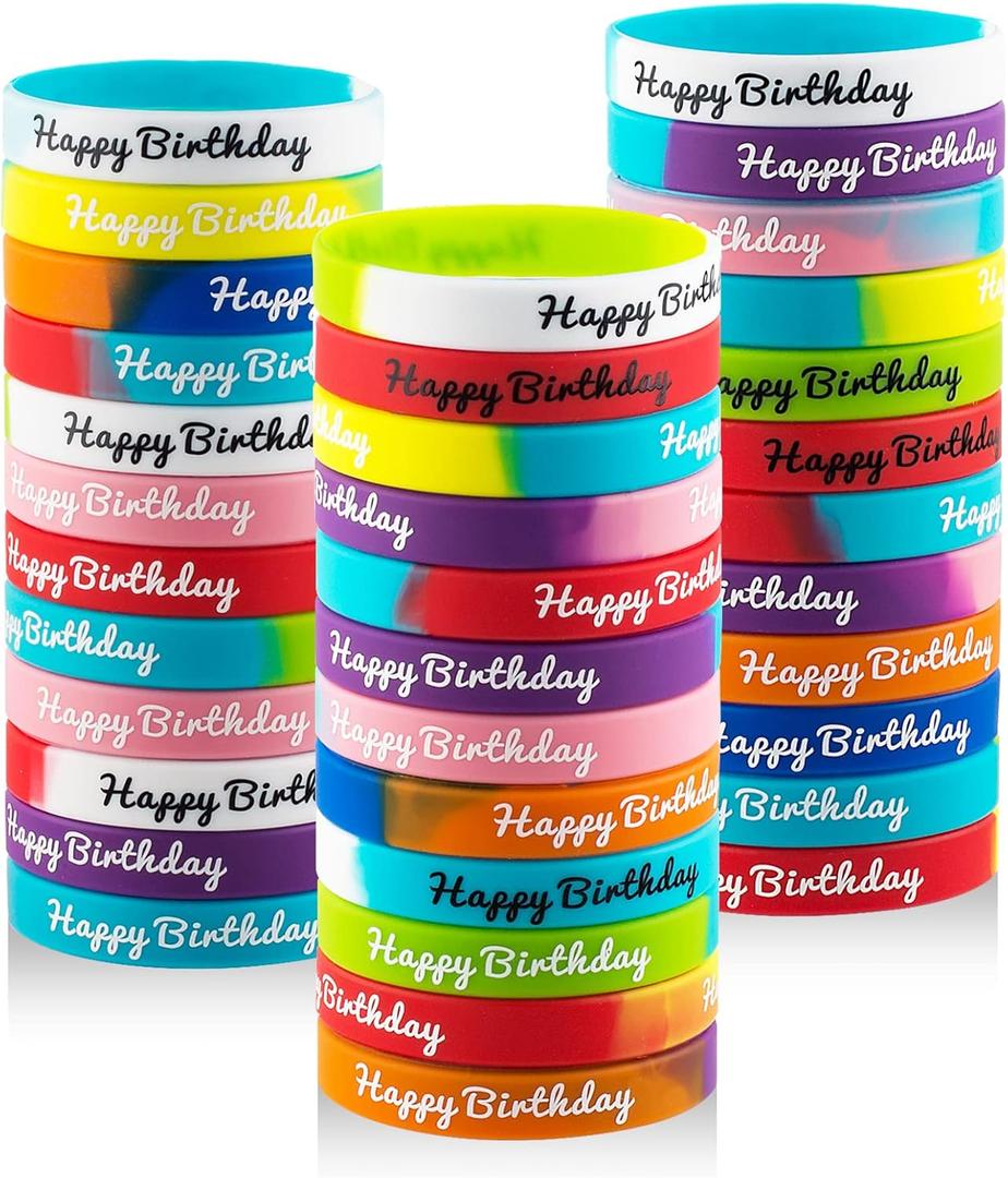 hexiaoxiao 36pcs Happy Birthday Rubber Bracelets Colorful Silicone Stretch Wristbands for Birthday Party Supplies Favors rubber bracelets for kids&teens Classroom Prizes Teacher Supplies