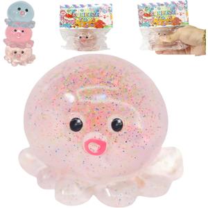 Crystal Sequin Octopus Taba Squishy  Cute Taba Stress Relief Toy, Kawaii Fidget Ball for Desk, Office & Gifts (Glitter Pink)