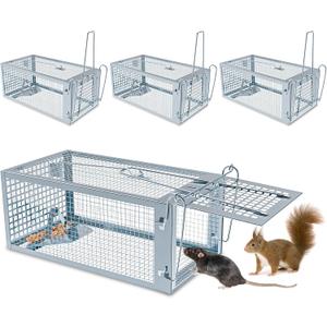 4 Packs Humane Rat Trap Outdoor, Wanqueen Humane Mouse Traps Indoor, Small Rodent Chipmunk Squirrel Trap and Other Live Animal Cage Catch and Release