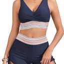 Century Star Women's Two Piece Swimsuit with Boy Shorts High Waisted Bikini Sets Sporty Swimming Suits Bathing Suit (Medium, Navy)