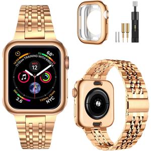 MioHHR Compatible with Apple Watch Band 42mm Series 11 10, Solid Stainless Steel Metal Strap Band for iWatch 42mm Series 11 10, Rose Gold