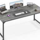 Huuger Computer Desk, 55 Inch Home Office Desk, Gaming Writing Work from Home Study Desk, Large Legroom, Sturdy Metal Frame, Modern Simple, Grey