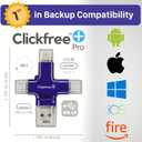 Clickfree Pro 128GB 4-in-1 Photo & Video Backup USB Flash Drive for iPhone, Android, iPad & Mac with Matching Metal Travel Tin (Purple) - with Custom Museum Quality Poster