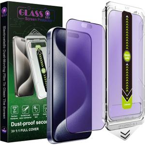 (2-Pack Anti Blue Light Matte Screen Protector for iPhone 15 Pro (6.1-Inch),9H Tempered Glass,Anti-Glare,Full Coverage,Anti-Fingerprint,Auto Dust Removal,Bubble-Free