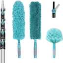 TelesPro 36 Foot High-Reach Duster Kit with 7-30FT Extendable Pole - High Ceiling Duster Cleaning Kit with Telescopic Pole,Cobweb Duster, Chenille Ceiling Fan Duster, Microfiber Feather Duster