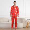 Matching Family Christmas Pajamas Set, Silk Satin Long Sleeve Button Down Comfy Loungewear for Couples, Men, Women (Red, L)