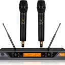 UM206 2 Channel Wireless Microphone System with Dynamic Mics, 200ft Range, UHF Frequencies, Dual Wireless Handheld Mics for Karaoke, Singing, DJ, Stage, Church and Recording