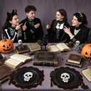 Happy Halloween Placemats Set of 4 Scalloped Pumpkin Cotton Linen Placemats 13.5 Inch Embroidery Halloween Table Mats for Trick or Treat Party Supplies Home Kitchen Dining Table Decorations