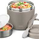 Soup Thermo for Hot Food Insulated Food Jar 32oz, Vacuum Insulated Stainless Steel Lunch Container - Wide Mouth Thermo for Soup & Food, Leakproof Bento Box with Spoon(Khaki)