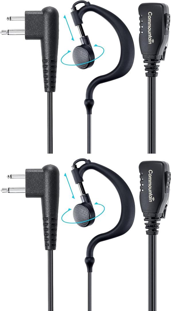 commountain CP200D CLS1410 Earpiece Compatible for Motorola Radios R2 CLS1110 CP100D CP200 CP185 BPR40 BPR40D DTR700 DTR650 RDU4100 RDU4160D RMU2040 RMU2080D CLS CP, G Earhook Headset Ear Piece-2 Pack