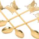 4pcs Golden Stainless Steel Butterfly Long Handle Mixing Spoons 5.31 Inch Coffee Dessert and Salad Spoons for Home and Party Use Easy to Clean