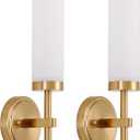 Gold Bathroom Wall Sconces Set of 2, Modern Sconces Wall Lighting Vanity Light Fixtures with Opal White Glass Shade, Brushed Brass Wall Lights for Mirror Living Room Bedroom Hallway Kitchen Stairs