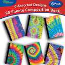 New Generation  Tie Dye - Composition Notebooks, 80 Sheets / 160 Pages Wide Ruled pages Comp Book, Durable Laminated covers with Assorted Fashion Eye-Catching Designs, 6 Pack Notebooks